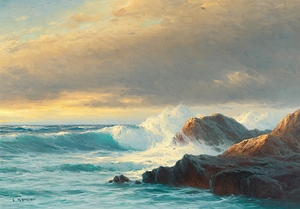 Breakers on the Coast at Sunset by Carl Kenzler [1872–1947]